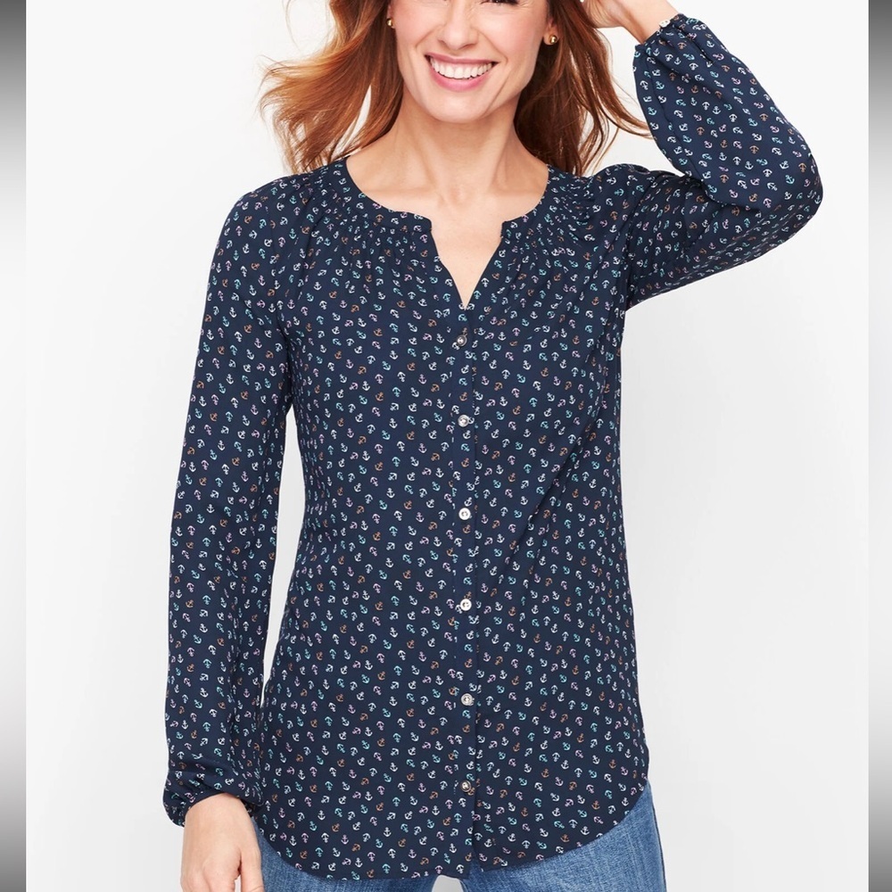 Talbots Tossed Anchors Blouse
